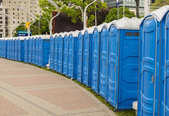 Seasonal porta potty units set up at a Troy, Missouri venue