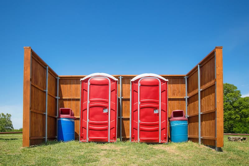 Short-term porta potty units staged for delivery in Troy, Missouri